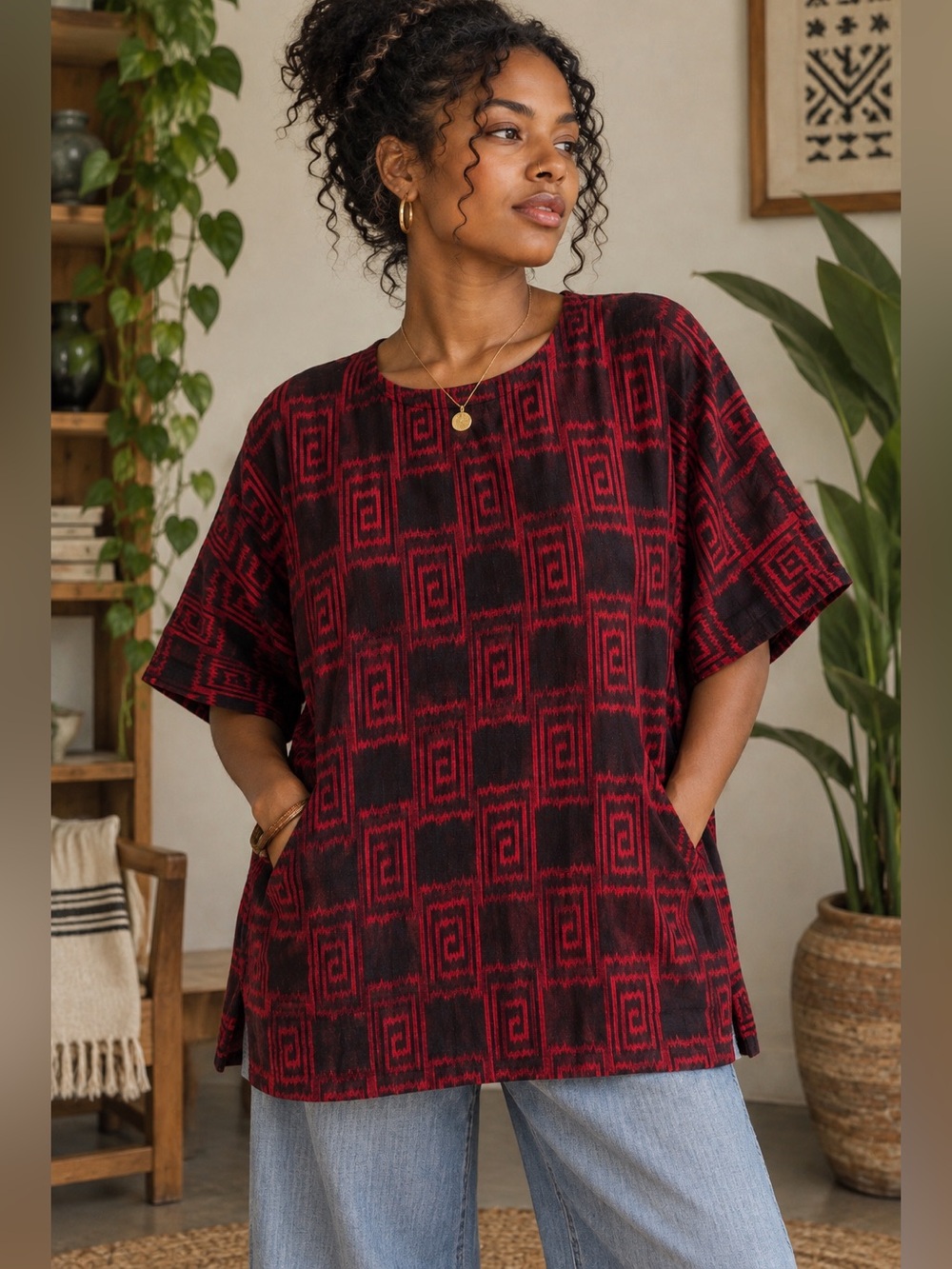 Vintage Loremar Guatemala Handwoven Ikat Oversized Top